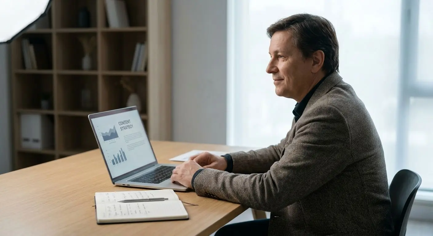 Fictional iGaming content expert in a neutral workspace