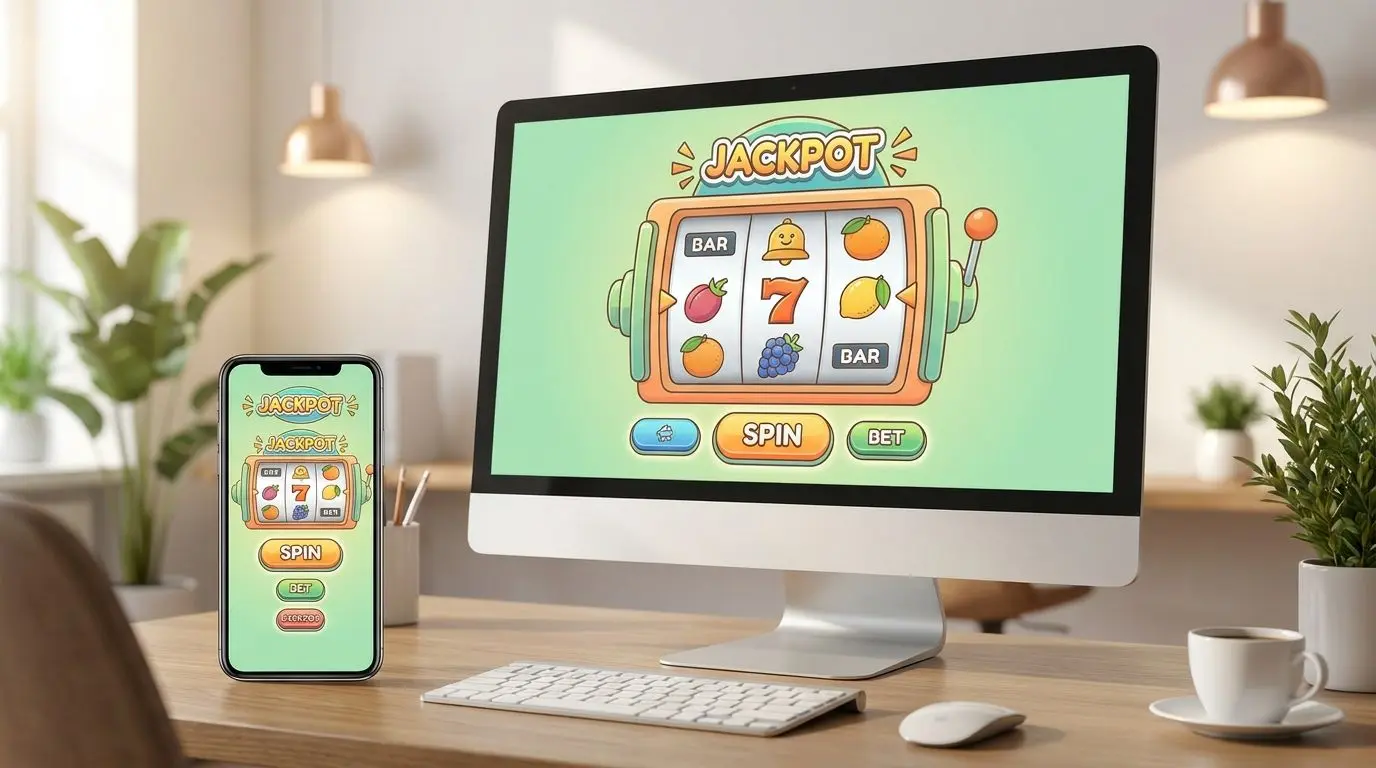 Online slot game interface shown on desktop and mobile screens
