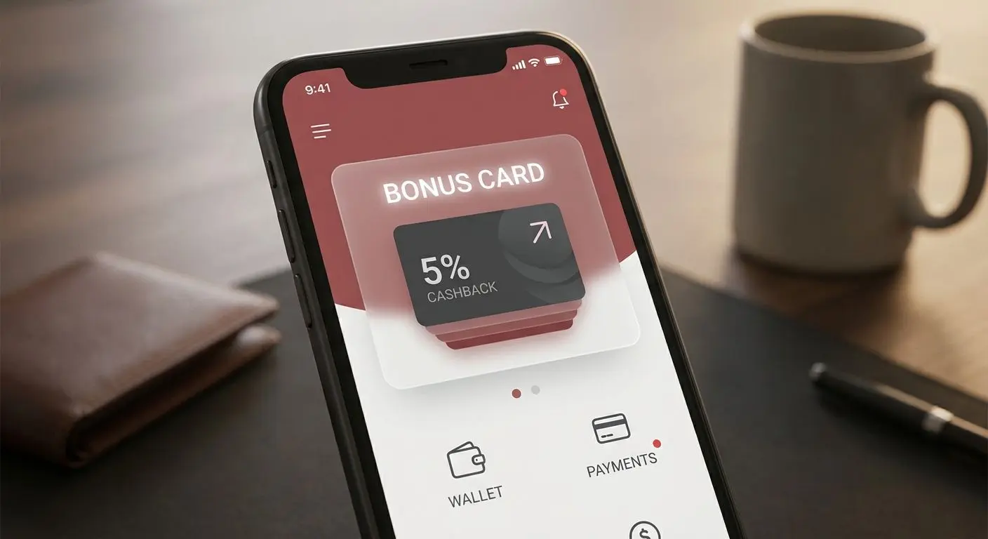 Mobile app screen showing transparent bonus and payment features