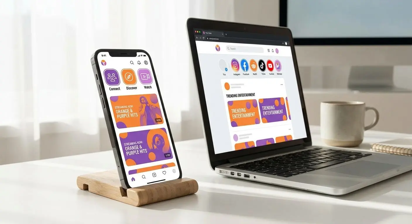 Smartphone with social media icons and PlayOJO-style content