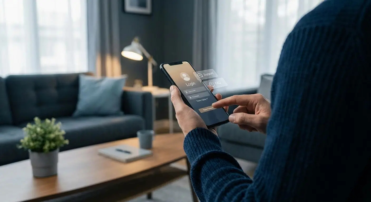 Mobile user checking login problem on smartphone