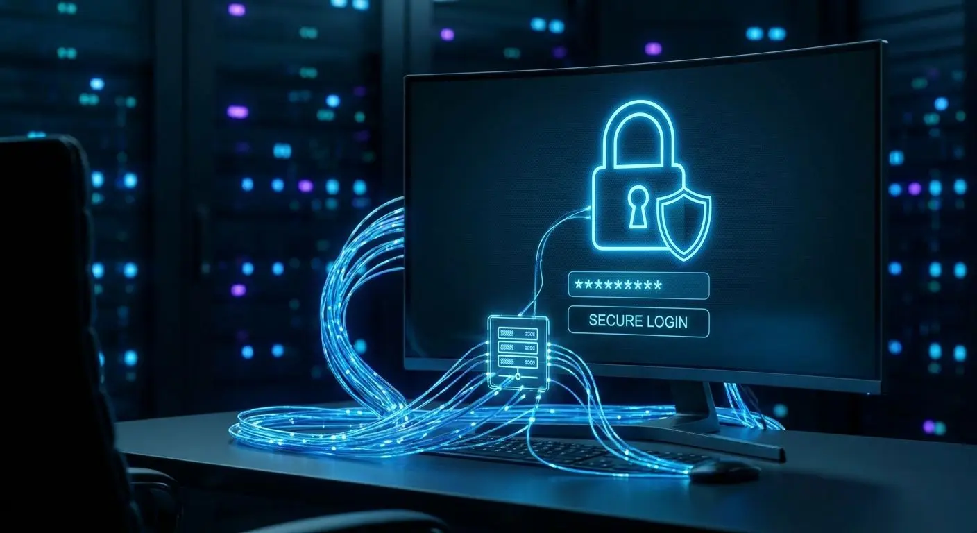 Secure login screen with shield and lock symbols