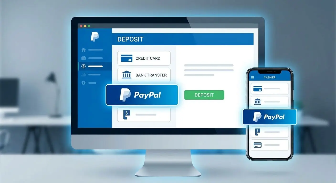Cashier interface showing PayPal selected for a deposit