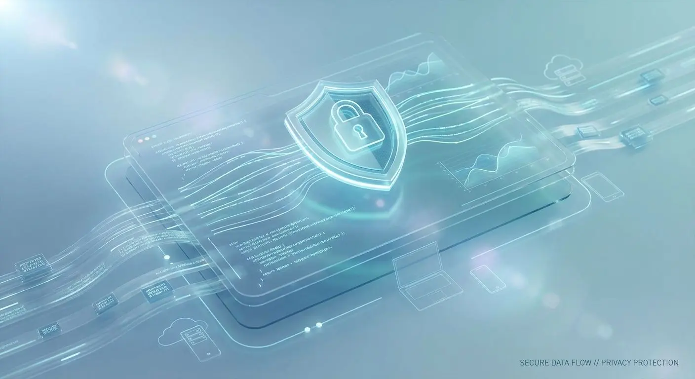 Digital privacy shield and lock representing secure user data protection online