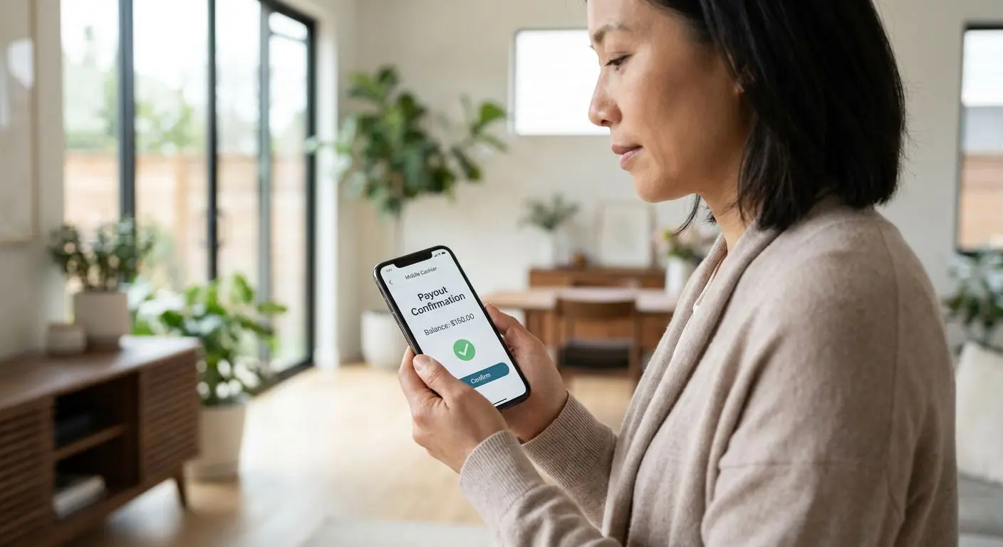 Mobile withdrawal interface on smartphone with secure cashier layout