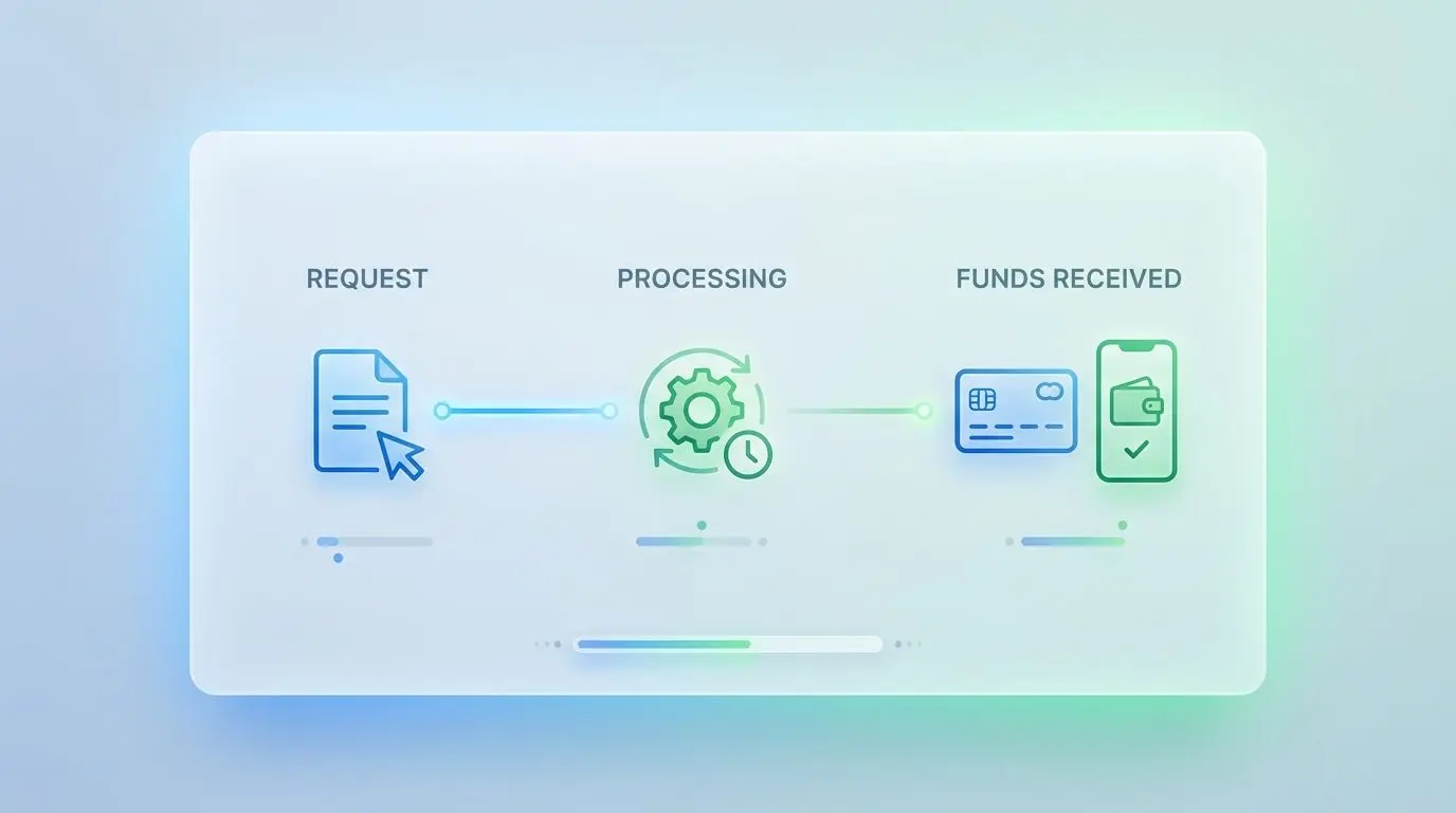 Timeline showing withdrawal request, processing and payout stages